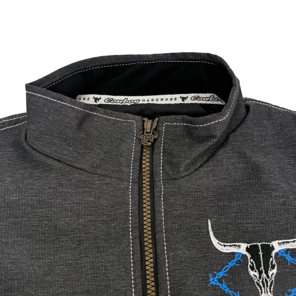 Cowboy Hardware Kids Charcoal Grey Longhorn Skull Barbed Wire Zip Vest L 10/12 - Picture 5 of 11